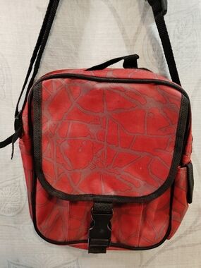 Red Crossbody Shoulder Bag with Abstract Pattern